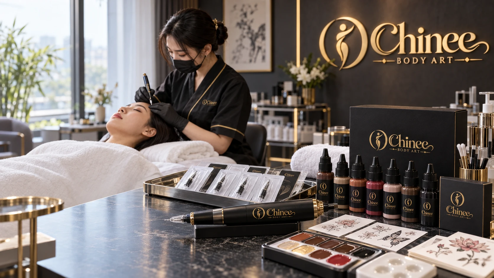 Chinee Body Art products in a professional permanent makeup studio
