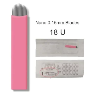Disposable Stainless Steel Manual Nano Microblading Blades 0.15 mm Pink for Eyebrow Permanent Makeup