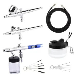0.2 0.3 0.5mm Tips Dual Action Gravity Feed 3 Piece Copper Piston Paint Airbrush Kit