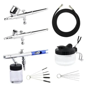 0.2 0.3 0.5mm Tips Dual Action Gravity Feed 3 Piece Copper Piston Paint Airbrush Kit