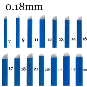 0.2mm Blue Microblading Needles Poly Carbonate Stainless Steel Sterilization Permanent Makeup Manual U18 Pin Eyebrow Needle