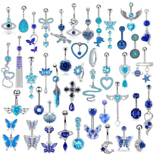 1 Piece Blue Stainless Steel Belly Rings CZ Zircon Butterfly Belly Button Stud Women’s Belly Piercing Jewelry