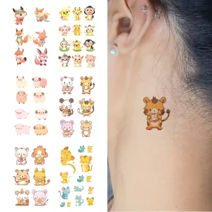 1 Set of 6 Colorful Glitter Paper Temporary Tattoo Stickers Cartoon Animals Waterproof for Face Arms Body