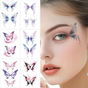 1 Set of 6 Sheets Colorful Glitter Temporary Tattoos Sticker Beautiful Butterfly Cartoon Waterproof Tattoo for Face Arm Leg
