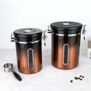 1.5L 1.8L 2.8L Vacuum Sealed Coffee Canister 304 Stainless Steel Airtight Date Tracker Beans Storage Container with Spoon Window