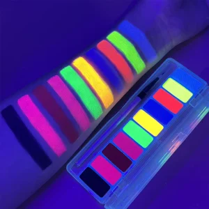 10 Color Body Painting Supplies Set Water-Based UV Fluorescent Glow in Dark Face Body Paint with Brushes