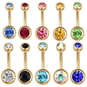 10 Color Diamond Body Piercing Jewelry Set Stainless Steel Umbilical Nail Stone Nose Ring Heart Claw Gift Titanium