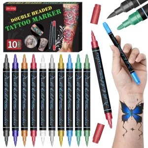 10-Color Double Head Tattoo Pen Bold And Fine Line Temporary Tattoo Marker Pen Suitable For People Of All Ages Skin