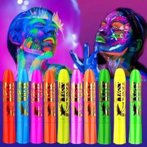 10 Color Fluorescent Makeup Pencils Glow in the Dark Stick Face Body Paint Non-Toxic UV Halloween Makeup for Kids