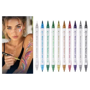 10 Colors DIY Dual-End Glitter Metallic Body Art Painting Markers Skin Safe Makeup Face Paint Tattoo Pen Set