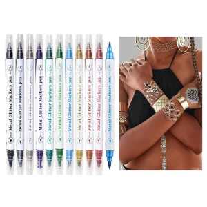 10 Colors Glitter Metallic Makeup Skin Body Painting Pens Dual Tip Washable Temporary Tattoo Body Markers for Party