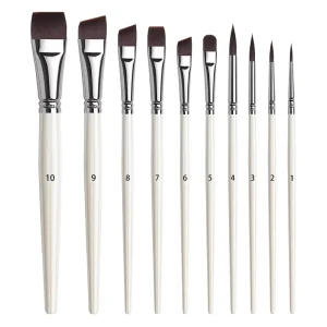 10 Pcs White Handle Nylon Hair Face Painting Brush Set for Body Art Creative Makeup and Craft