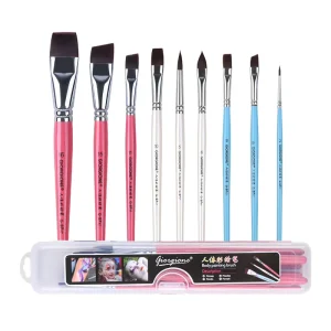 10 Piece Face and Body Painting Supplies Brushes Nylon Hair Wooden Handle DIY Painting Brushes With Plastic Box