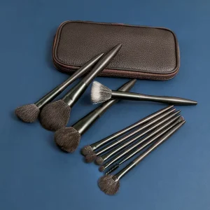 10-Piece Matte Gray Handle Makeup Brush Set, Rubber, Soft Dense Fiber, Face and Eye Brushes