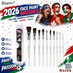 10-Piece Nylon Hair Acrylic, Oil, and Watercolor Artist Face and Body Painting Brush Set for Kids