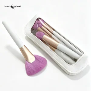 10-Piece Vegan Synthetic Angular Blush Makeup Brush Set with White Wooden Handles for Face and Eyebrow Makeup