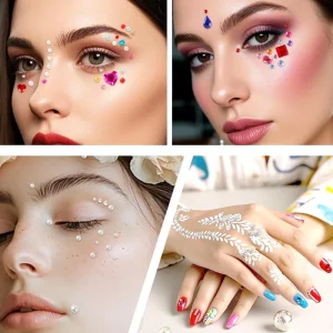 10 Sheets Face Gems Self Adhesive Face Rhinestone for Makeup Festival Daily Planners 2651pcs Jewel Stickers 3D Nail Art Stickers