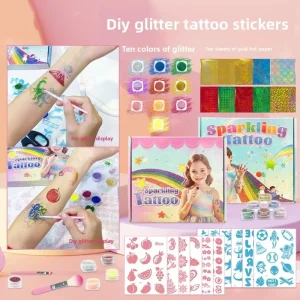 10 Style Semi Handmade Temporary Glitter Tattoo Sticker DIY Creative Multicolor Body Art Set Customizable Logo Gift Box 3 7 Days