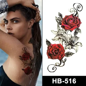 100% Cool CMYK Inks Colored Temporary Tattoo Sticker Waterproof Women Girls Temporary Body Art Sticker Rose Tattoos