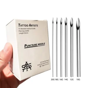 100 Pcs Per Box Disposable 100% E.O. Gas Sterilized Stainless Steel Body Tattoo Piercing Needles for Body Art and Tattoo