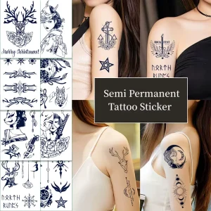 100% Plant Based Long Lasting Semi Permanent Tattoo Sticker Herbal Juice Ink Realistic Arm Flower Animal Temporary White Paper