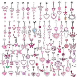 100 Types Pink CZ Stainless Steel Children’s Wedding Trendy Butterfly Design Belly Ring Unisex Navel Piercing