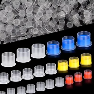 1000Pcs Disposable Tattoo Ink Cups with Base 3 Sizes Clear Plastic Pigment Caps for Tattoo Supplies PMU