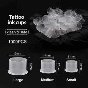1000pcs Plastic Tattoo Ink Cups Caps 17mm 14mm 11mm Clear Self Standing Ink Caps Tattoo Pigment Cups Supply for Ink