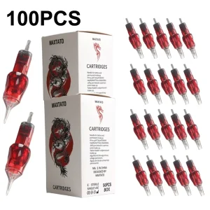 100PCS Tattoo Cartridges Needles Disposable Red #06 #08 #12 0.3MM RS RL RM With Membrane for Tattoo Machines