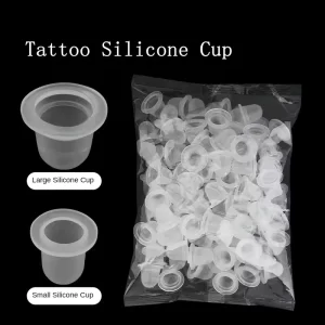 100Pcs Disposable Tattoo Ink Cup Small&Big Size Silicone Permanent Tattoo Makeup Eyebrow Makeup Pigment Container Caps