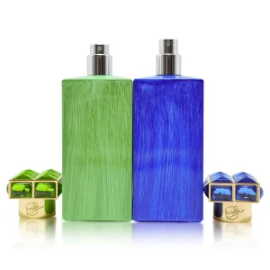 100ml Brushed Texture Square Glass Perfume Bottle Jewel Cap Pump Sprayer