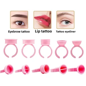 100pcs Pink Eyelash Glue Ring Graft Lashes Glue Holder Container Tattoo Pigment Cup Eyelash Extension Makeup Tool