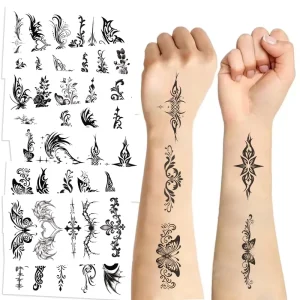 10Pcs Black White Art Totem Tattoo Stickers for Body Decor Aesthetic Symmetrical Pattern Sticker