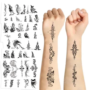 10Pcs Black White Totem Temporary Tattoo Stickers Symmetrical Waterproof Body Art for Women Men
