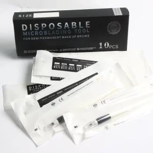 10Pcs Box Black Beige Pink 18U 0.18mm Sterilized Permanent Makeup Eyebrow Tattoo Tools Disposable Microblading Pen