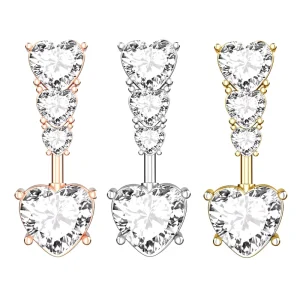 10pcs 14G Heart Zircon Curved Bar Navel Rings, Golden Color and Silver