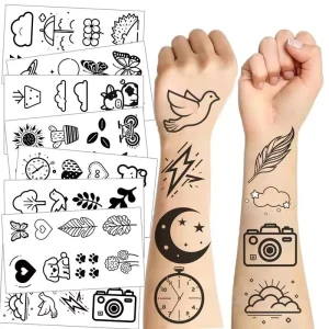 10pcs Black and White Elements Waterproof for Parties and Gatherings One time Tattoo Sticker Sheet