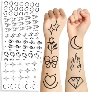10pcs Black and White Line Drawing for Parties and Gatherings Children’s One time Tattoo Sticker Sheet