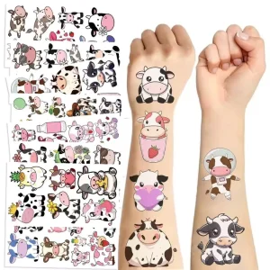 10pcs Cartoon Colored Cows Waterproof for Parties and Gatherings Children’s One time Tattoo Sticker Sheet