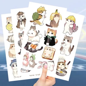 10pcs Cartoon Cute Watercolor cat Waterproof for Parties and Gatherings Children’s One time Tattoo Sticker Sheet