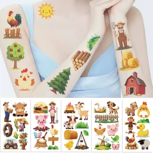 10pcs Cross border Farm animals Tattoo Stickers Waterproof Suitable for Festival Parties Gatherings