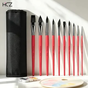 10pcs Red Wood Custom Multi Shaped Professional Artist Paint Brush Set Watercolor Brushes