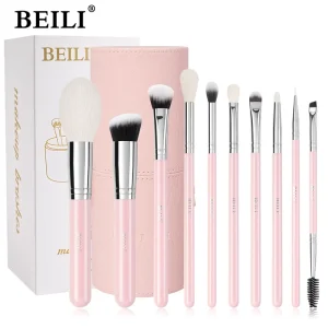 10pcs Synthetic Face Pink Sculpting Highlight Contour Blush Brush Set With Custom Private Label Makeup Brushes OEM