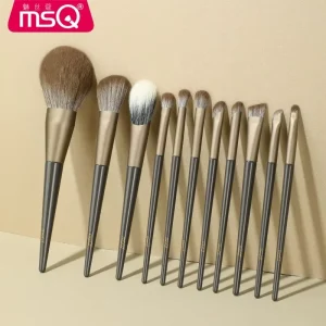 11 Piece Professional Vegan Makeup Brush Set with Synthetic Hair Super Soft Bristles for Face & Lips Flat Design PU Leather Bag