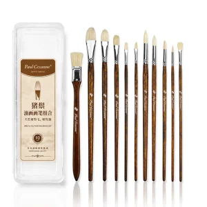 11Pcs Professional Natural Hog Bristle Oil Paint Brush Set Artist Brushes for Acrylic Art Supplies