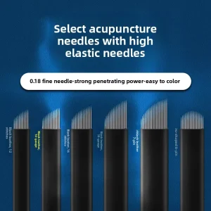 12 18 pin Ultra Fine Handcrafted Non Invasive Microblading Needle 0.18mm Black Leather U Shaped Arc Shaped for Eyebrow Tattooing