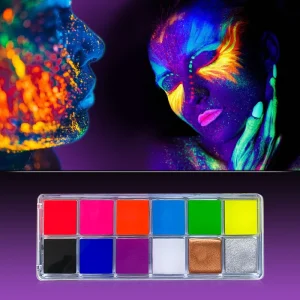 12 Color Face Body Oil Paint Non-toxic Glow Fluorescent Neon Uv Art Paint Halloween Party Face Painting