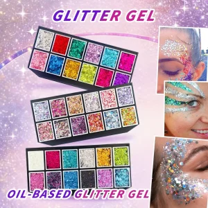 12 Color Holographic Chunky Glitter Bulk Children’s Glitter Gel Palette for Face & Body Makeup Festival