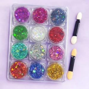 12 Color Sparkly Chunky Body Face Makeup Festival Glitter Gel for Hair Eyeshadow