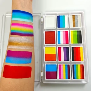 12 Color Water Activated Cosmetics Makeup Split Rainbow Halloween Face & Body Paint Palette Washable for Children